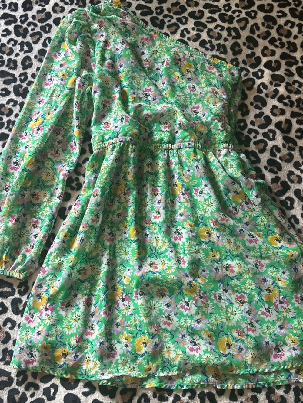 NEW Green floral ONE SLEEVE sheer dress